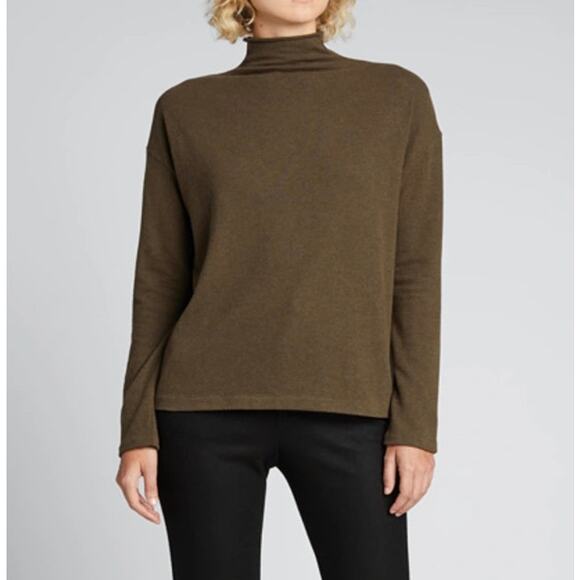 Vince Tops - VINCE Heather Dark Pine Brushed Funnel Neck Long Sleeve Top
